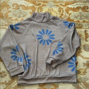 Blue Floral Women's Turtleneck Sweater